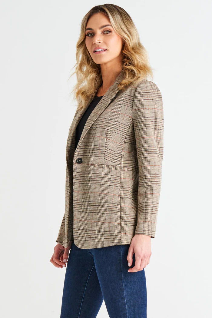 Betty Basics Portsea Blazer Mocha Plaid