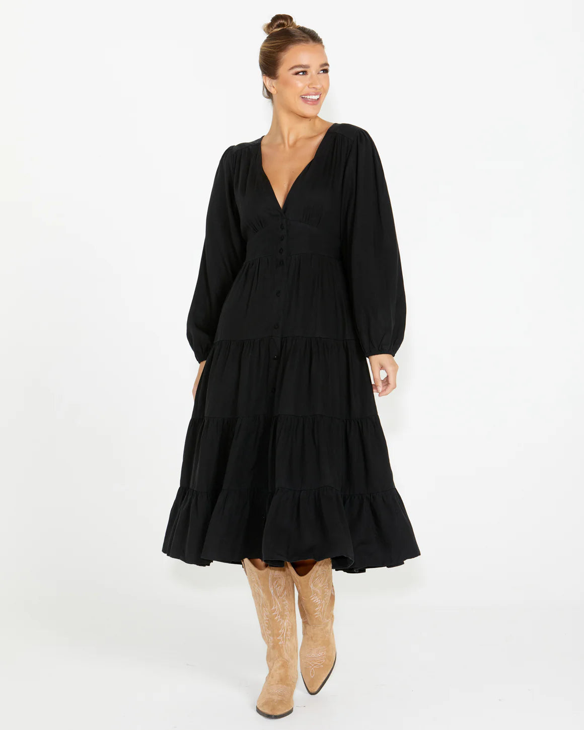 Sass Charity Tiered MIDI Dress Black