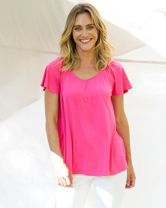 Betty Basics Coral Shirred Tee Pink