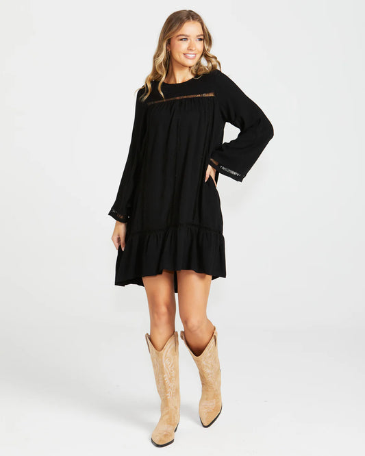 Sass Chapel Boho Trim Dress Black