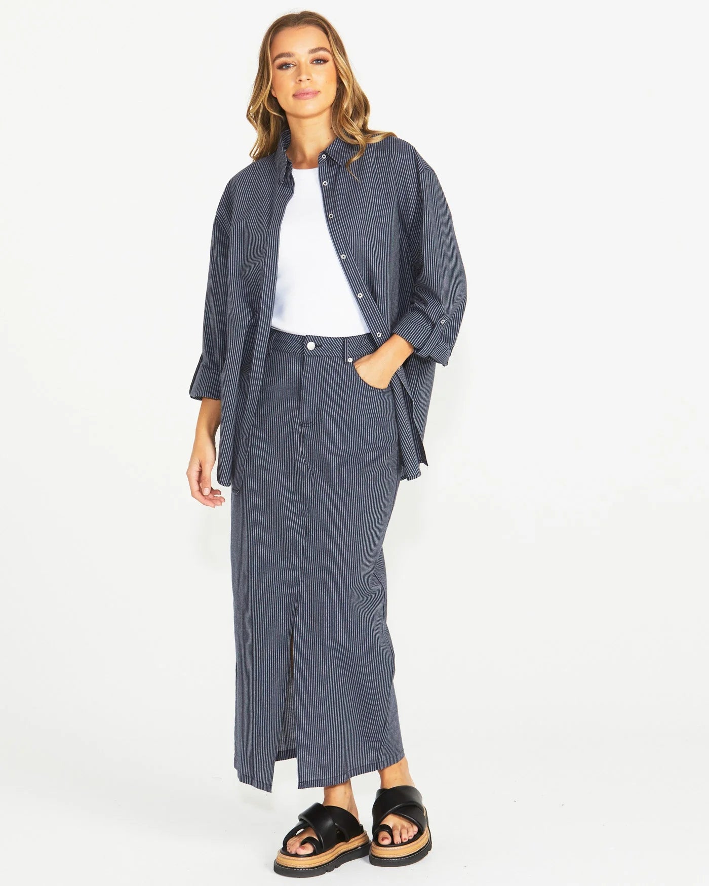 Sass Liberty Maxi Skirt Navy/ White Stripe