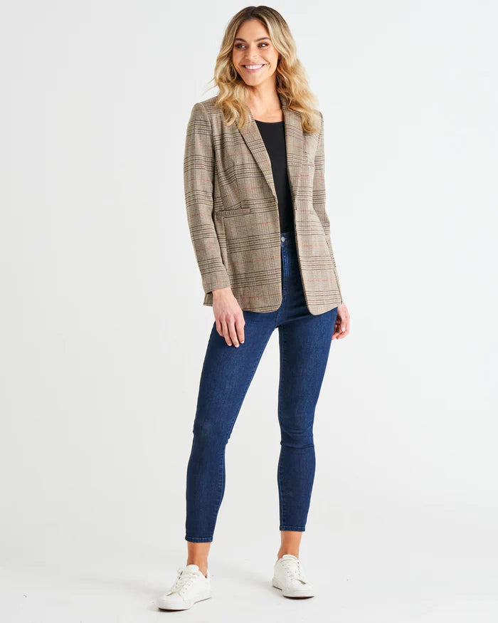 Betty Basics Portsea Blazer Mocha Plaid