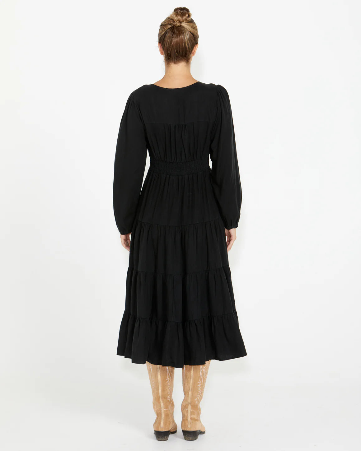 Sass Charity Tiered MIDI Dress Black