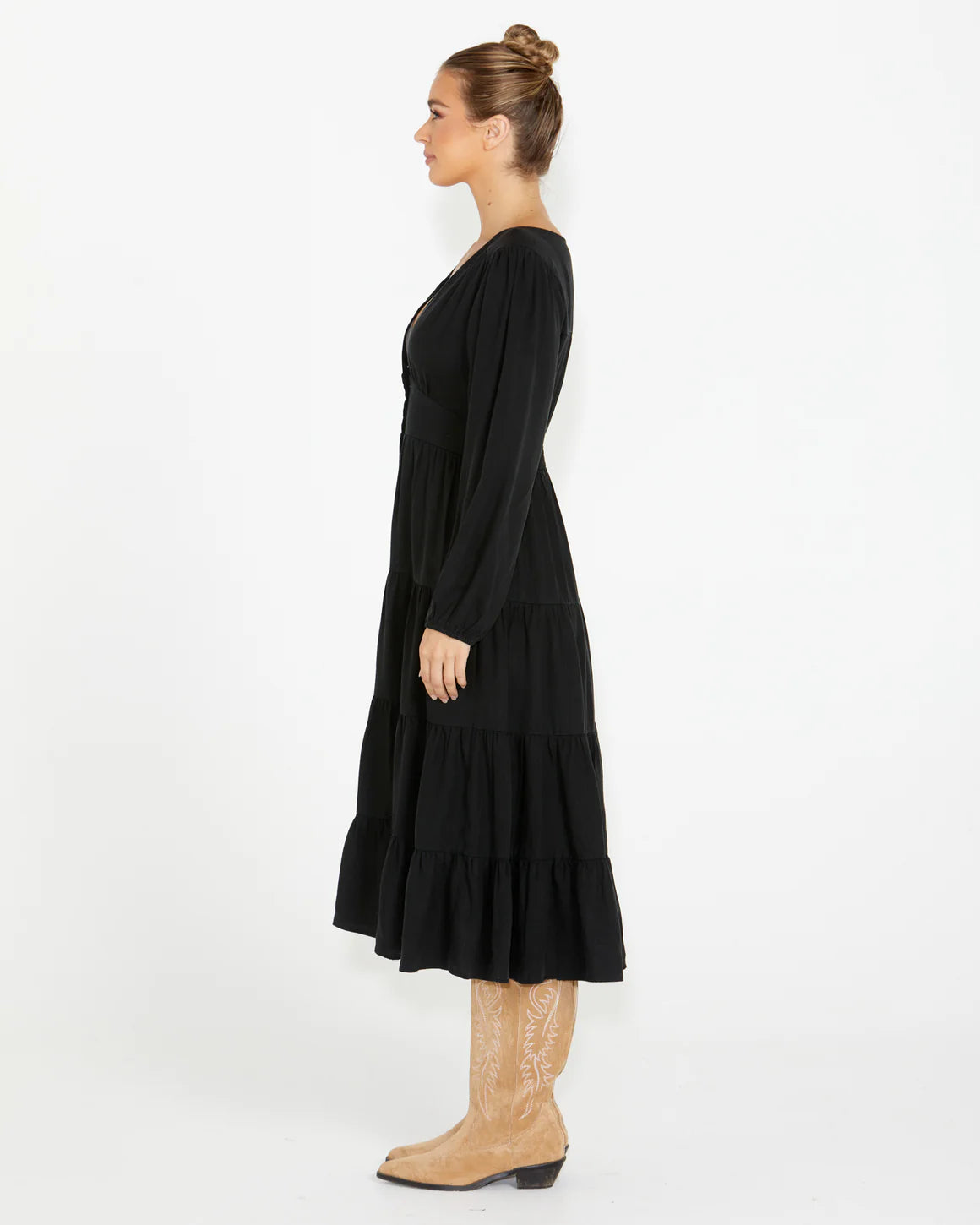 Sass Charity Tiered MIDI Dress Black