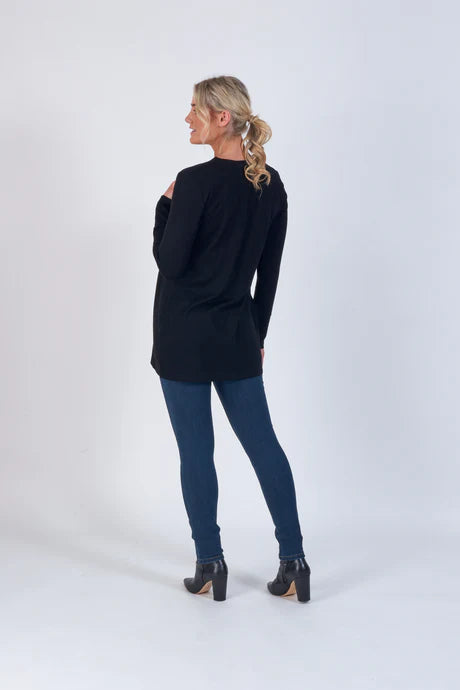 Vassalli Longline Button Cardigan Black