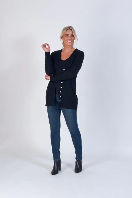 Vassalli Longline Button Cardigan Black